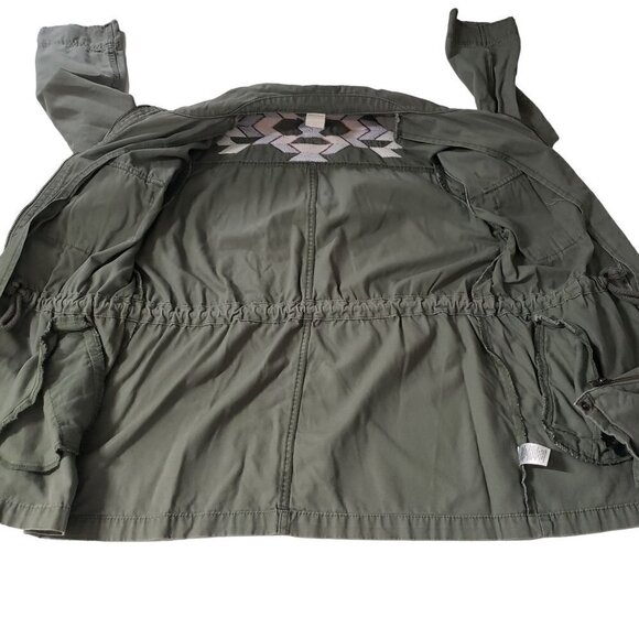 Wild Pearl Embroidered Aztec Jacket Cotton Full Zip Army Green Womens Small - Picture 4 of 14